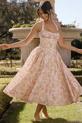 Elegant Strapless Printed Maxi Floral Dress