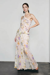 Halter Open Back Floral Sunset Vacation Dress