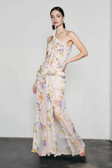Halter Open Back Floral Sunset Vacation Dress