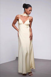 Halter Satin Sash Silk Dress