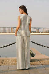 Striped Tank Top Wide Leg Loose Elegant Two Piece Set