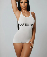 Letter Print Sleeveless Stretch Romper