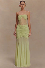 Strapless Ruched Cutout Bodycon Lace Dress
