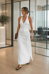 Linen Halter Vest Maxi Dress Two Piece Work Set