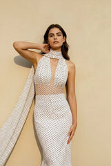 Polka Dot Halter Deep V Vacation Dress