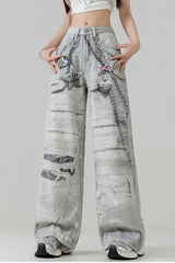 Metal Love Chain Straight Leg Jeans