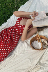Red Polka Dot V-Neck Halter Backless Maxi Dress