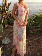 Lace Trim Cut Out Split Floral Dress