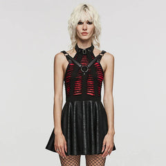 Gothic Punk Knitted Spliced Spider Web Cute Swing Gothic Dress