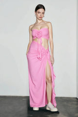 Strapless Side Slip Bodycon Midi Vacation Set