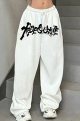 High Waist Drawstring Loose Straight Wide Leg Pants