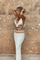 Knit Cut Out Halter V Neck Boho Dress