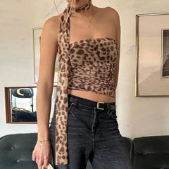 Leopard Tulle Ruched Strapless