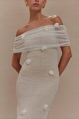 Solid Knit Floral Bandeau Bodycon Dress
