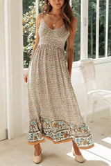 Bohemian Floral V Neck Cami Flare Boho Dress