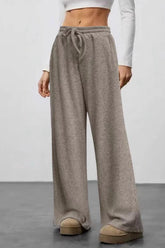 Ribbed Drawstring High Waist Straight Leg Casual Pants