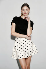 French Style High-Waisted Polka Dot Mini Skirt