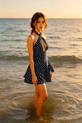 Polka Dot Halter Backless Bodycon Mini Dress