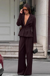 Office Casual Waist Cinched Blazer Pants Two Piece Set
