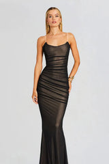 Mesh Ruched Strapless Slip Dress