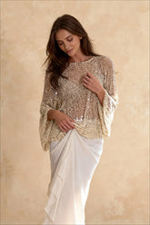 Solid Color Sequined Hollow Long Sleeve Knit Sweater