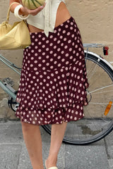 Polka Dot Knit Sheer Panel Midi Skirt