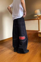 Hip Hop Embroidered Graphic Wide Leg Baggy High Street Jeans