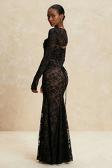Elegant Lace Mesh Long Sleeve Lace Dress