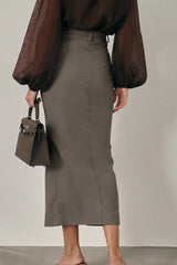 High Waist Front Slit Bodycon Midi Skirt