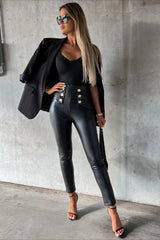 Buttoned PU Slim Fit Tight Casual Fashion Pants
