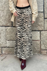 High Waist Zebra Print Office Midi Skirt