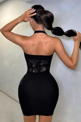Halter Sleeveless Sheer Cutout Bodycon Cocktail Dress