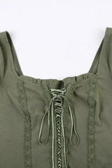 Lace Trim Tie Trendy Front Long Sleeve Blouse