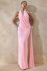 Asym Halter Backless Draped Party Dress