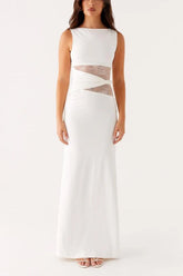 Slim Sheer Lace Paneled Maxi Lace Dress