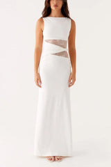 Slim Sheer Lace Paneled Maxi Lace Dress