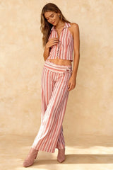 Striped Lace Up Backless Two Piece Pants Set
