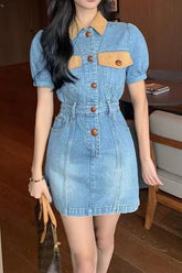 Color Block Waist Cinch Denim Dress