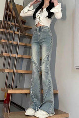 Vintage Frayed High Waist Bootcut Slim Jeans