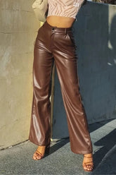 Stretchy PU Leather Versatile Casual Pants