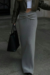 Solid Knit Turned Up Hem Bodycon Skirt