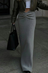 Solid Knit Turned Up Hem Bodycon Skirt