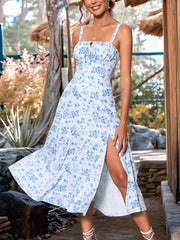 Loose Split Midi Boho Floral Dress