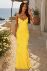 V Neck Open Back Side Split Wave Slim Slip Dress