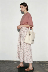 DressBetty - Vintage Floral Print A-line Pleated Streetwear Drawstring Midi Skirt