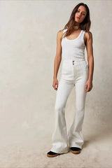 High Waist Slim Flare Wide Leg Straight Denim Jeans