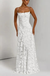 Elegant Backless Brocade Lace Cami Tie Boho Dress