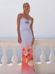 Hollow Slash Neck Sheath Floral Dress