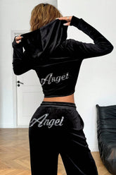 Y2K Retro Solid Loose Hooded Cardigan Two Piece Set