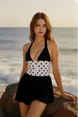 Polka Dot Ruched Halter Mini Dress